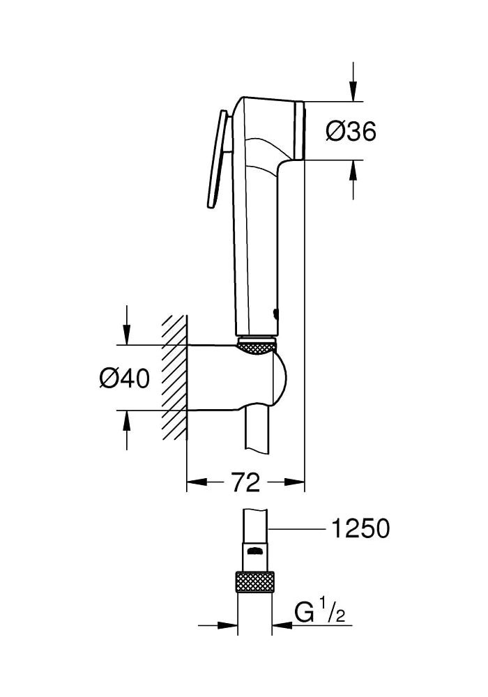 Grohe Bathroom Fixtures, Trigger Spray, Shattaf With Wall Holder - Tempesta-F Collection - Image 3